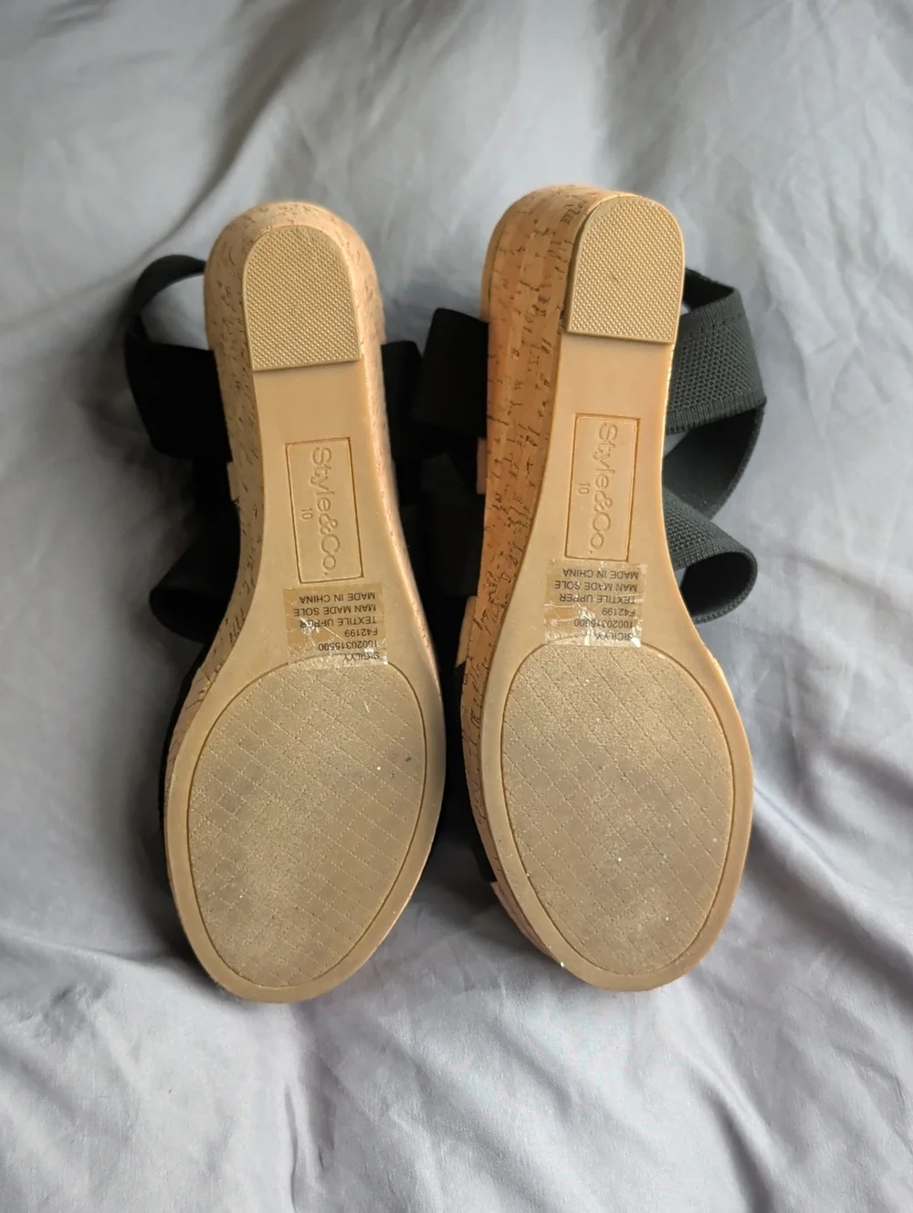Style & Co. Black Elastic Strap Cork Wedge Sandals